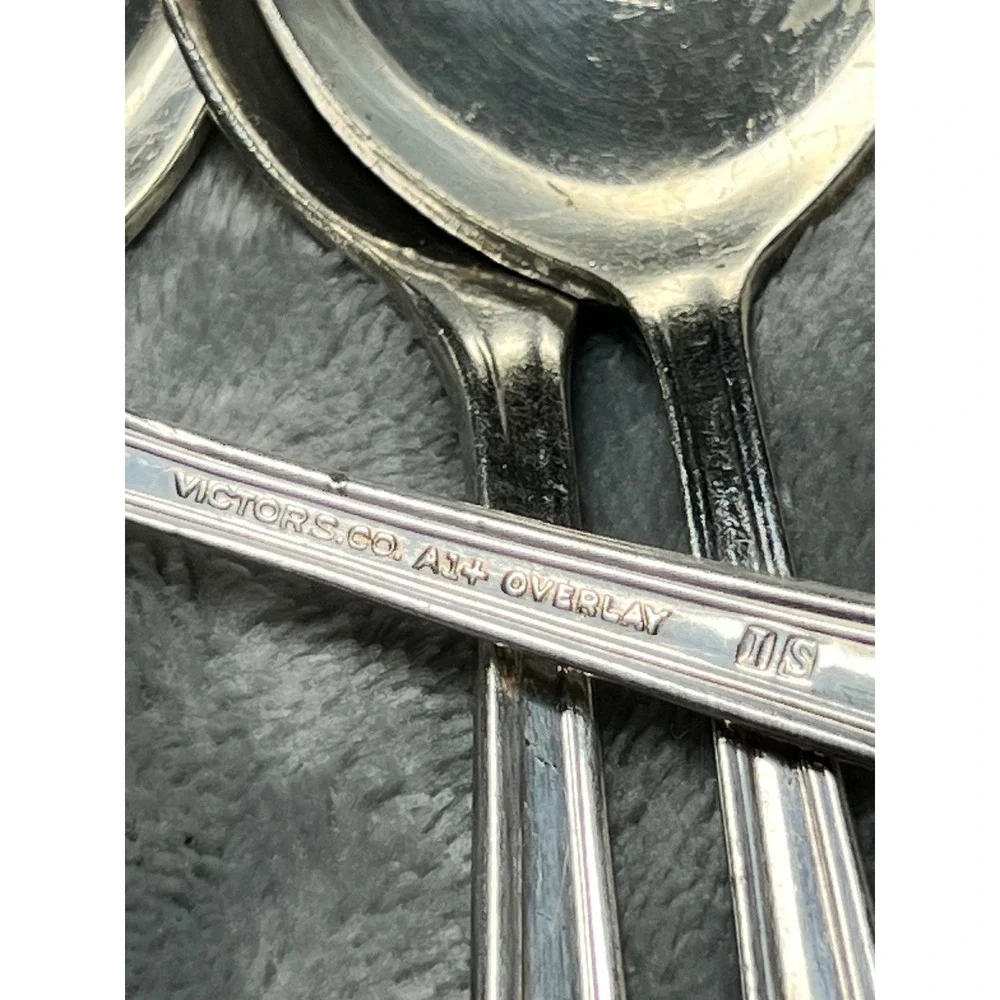 Vintage Victor S. Co. A1+ Overlay Soup‎ Spoons Set of 5-Bowl Art Deco Style